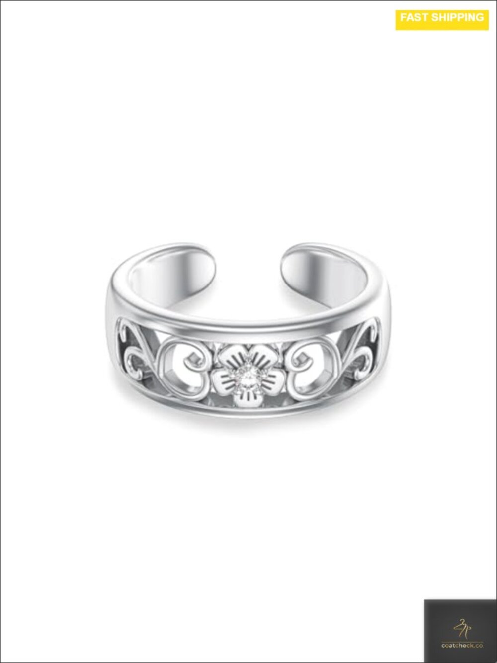 925 Sterling Silver Adjustable Toe Ring with Lab Grown Diamond